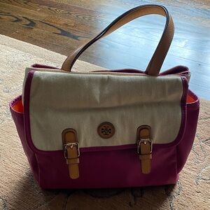 Tory Burch Magenta and Beige Shoulder Bag